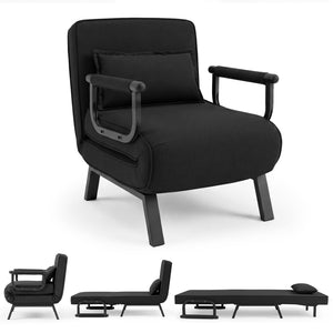 Folding 6 Position Convertible Sleeper Bed Armchair Lounge Couch with Pillow-Black