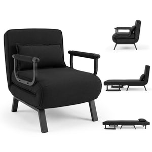 Folding 6 Position Convertible Sleeper Bed Armchair Lounge Couch with Pillow-Black view 4