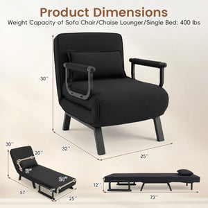 Folding 6 Position Convertible Sleeper Bed Armchair Lounge Couch with Pillow-Black view 5