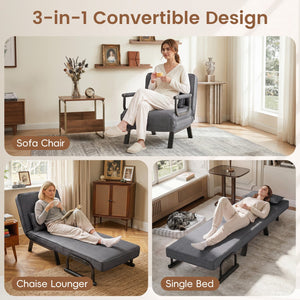Folding 6 Position Convertible Sleeper Bed Armchair Lounge Couch with Pillow-Gray view 7