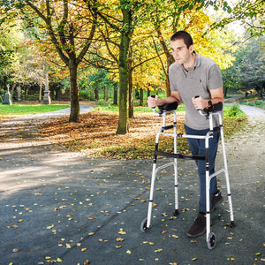Folding Height Adjustable Walking Frame with Armrest Support-Silver view 2
