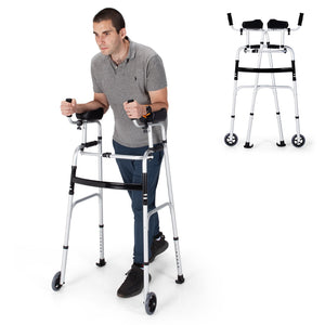 Folding Height Adjustable Walking Frame with Armrest Support-Silver view 4
