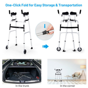Folding Height Adjustable Walking Frame with Armrest Support-Silver view 7