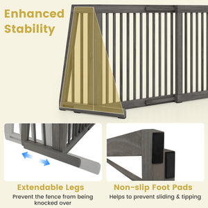 Folding Adjustable Free Standing 3 Panel Wood Fence for Dogs-Gray view 8