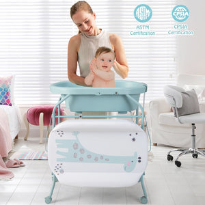 Folding Baby Changing Table with Bathtub and 4 Universal Wheels-Blue view 3
