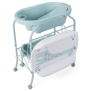 Folding Baby Changing Table with Bathtub and 4 Universal Wheels-Blue view 4