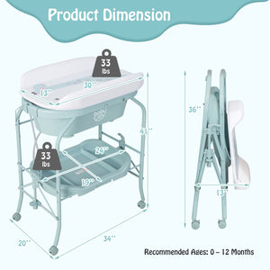 Folding Baby Changing Table with Bathtub and 4 Universal Wheels-Blue view 5