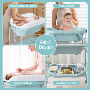 Folding Baby Changing Table with Bathtub and 4 Universal Wheels-Blue view 7