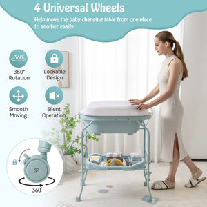 Folding Baby Changing Table with Bathtub and 4 Universal Wheels-Blue view 9