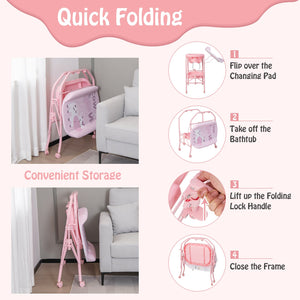 Folding Baby Changing Table with Bathtub and 4 Universal Wheels-Pink view 8