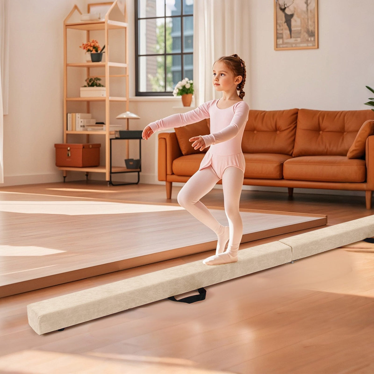 Folding Balance Beam with Solid Wood Base and Anti-slip Bottom-Beige view 2