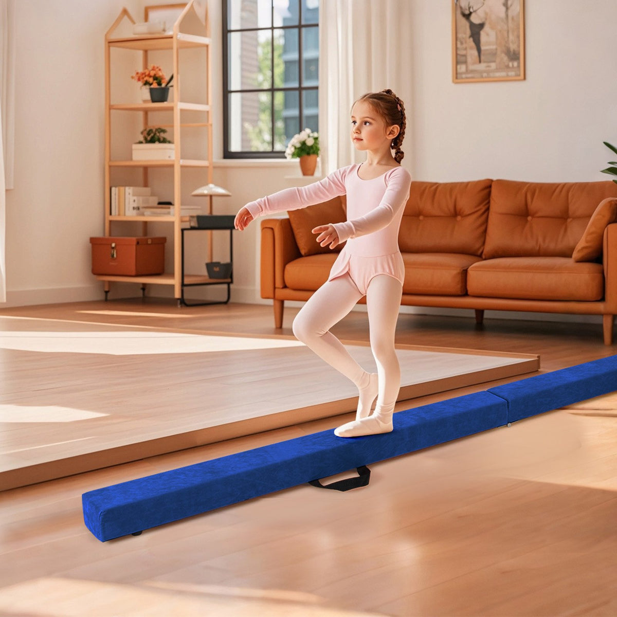 Folding Balance Beam with Solid Wood Base and Anti-slip Bottom-Blue view 2