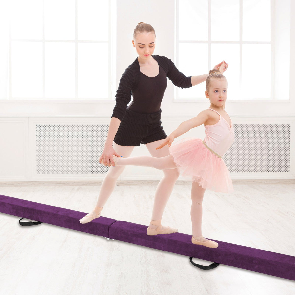 Folding Balance Beam with Solid Wood Base and Anti-slip Bottom-Purple view 2