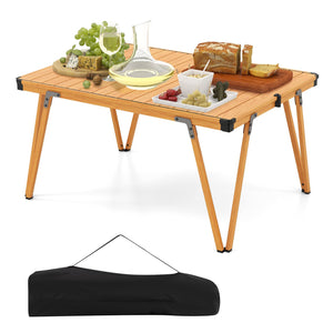 Folding Camping Table Picnic Table with Storage Bag and Waterproof Desktop-Brown view 4