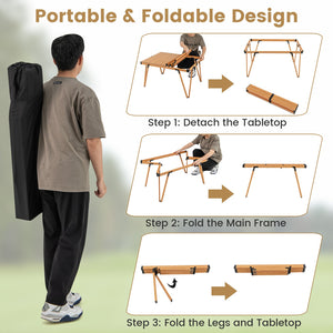 Folding Camping Table Picnic Table with Storage Bag and Waterproof Desktop-Brown view 8