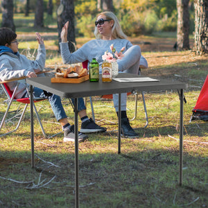 Folding Camping Table with All-Weather HDPE Tabletop and Rustproof Steel Frame-Gray view 2