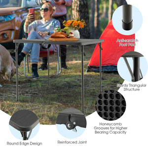 Folding Camping Table with All-Weather HDPE Tabletop and Rustproof Steel Frame-Gray view 9