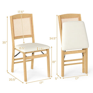 Folding Dining Chairs Set of 2 Rubber Wood Chairs with Linen Padded Seat-Natural view 5