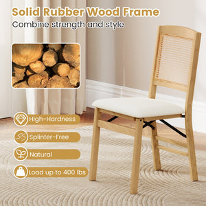 Folding Dining Chairs Set of 2 Rubber Wood Chairs with Linen Padded Seat-Natural view 8