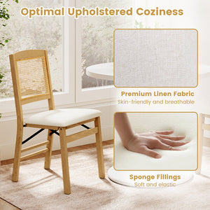 Folding Dining Chairs Set of 2 Rubber Wood Chairs with Linen Padded Seat-Natural view 9