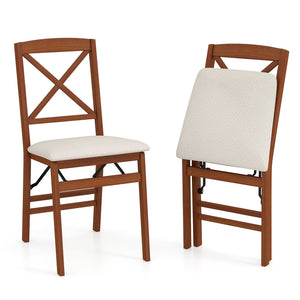 Folding Dining Chairs Set of 2 with Padded Seat and Rubber Wood Frame-A view 4
