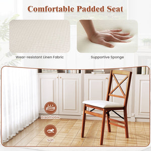 Folding Dining Chairs Set of 2 with Padded Seat and Rubber Wood Frame-A view 6
