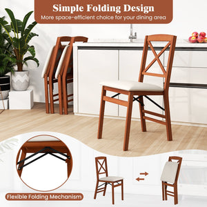 Folding Dining Chairs Set of 2 with Padded Seat and Rubber Wood Frame-A view 7