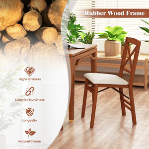Folding Dining Chairs Set of 2 with Padded Seat and Rubber Wood Frame-A view 8