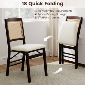 Folding Dining Chairs Set of 4 Rubber Wood Chairs with Linen Padded Seat-Coffee view 7