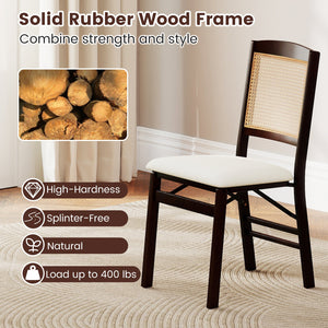 Folding Dining Chairs Set of 4 Rubber Wood Chairs with Linen Padded Seat-Coffee view 8