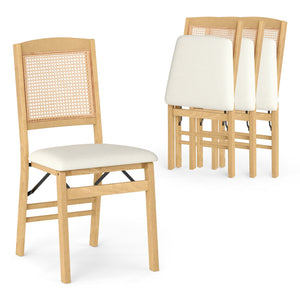 Folding Dining Chairs Set of 4 Rubber Wood Chairs with Linen Padded Seat-Natural view 4