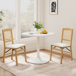 Folding Dining Chairs Set of 4 Rubber Wood Chairs with Linen Padded Seat-Natural view 6