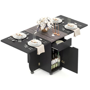Folding Dining Table 3-in-1 Space-Saving Drop Leaf Kitchen Table with Lockable Wheels-Black