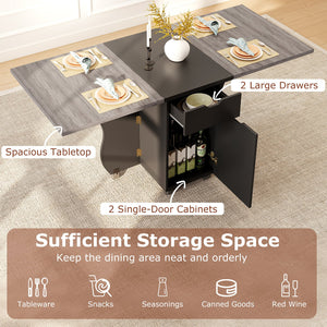 Folding Dining Table 3-in-1 Space-Saving Drop Leaf Kitchen Table with Lockable Wheels-Black view 9