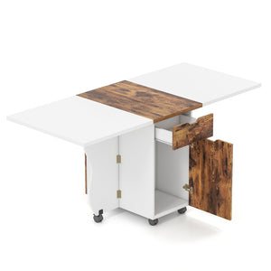 Folding Dining Table 3-in-1 Space-Saving Drop Leaf Kitchen Table with Lockable Wheels-Brown view 4