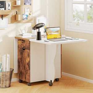 Folding Dining Table 3-in-1 Space-Saving Drop Leaf Kitchen Table with Lockable Wheels-Brown view 6
