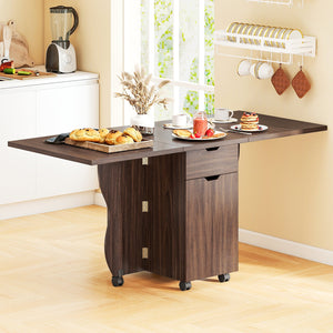 Folding Dining Table 3-in-1 Space-Saving Drop Leaf Kitchen Table with Lockable Wheels-Walnut view 2