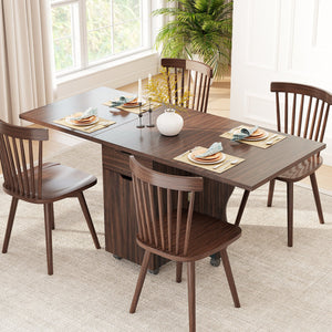 Folding Dining Table 3-in-1 Space-Saving Drop Leaf Kitchen Table with Lockable Wheels-Walnut view 3