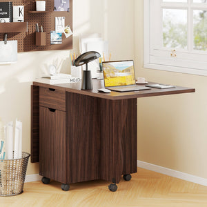 Folding Dining Table 3-in-1 Space-Saving Drop Leaf Kitchen Table with Lockable Wheels-Walnut view 6