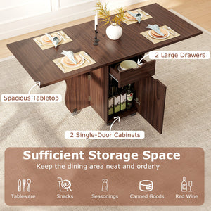 Folding Dining Table 3-in-1 Space-Saving Drop Leaf Kitchen Table with Lockable Wheels-Walnut view 9