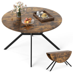 Folding Dining Table 47 Inch Extendable Round Kitchen Table with Drop Leaves-Rustic Brown