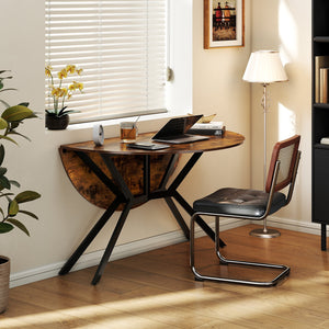 Folding Dining Table 47 Inch Extendable Round Kitchen Table with Drop Leaves-Rustic Brown view 3