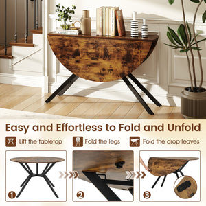 Folding Dining Table 47 Inch Extendable Round Kitchen Table with Drop Leaves-Rustic Brown view 8