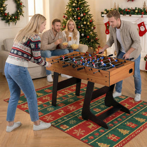 Folding Foosball Table with 22 Players and Slide Scorers Space-Saving Game Table-Natural view 2