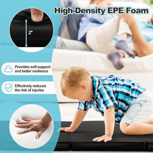 Folding Gymnastics Mat with Carry Handles and Sweatproof Detachable PU Leather Cover-Black view 7