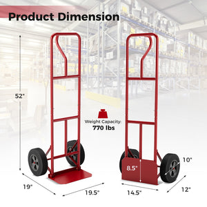 P-Handle Hand Truck with Foldable Load Plate for Warehouse Garage-Red view 4