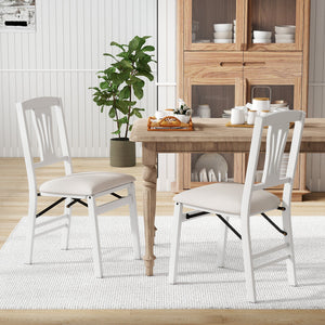 Folding Kitchen Chairs Set of 2 Upholstered Dining Chairs with Comfy Padded Seats-White view 2