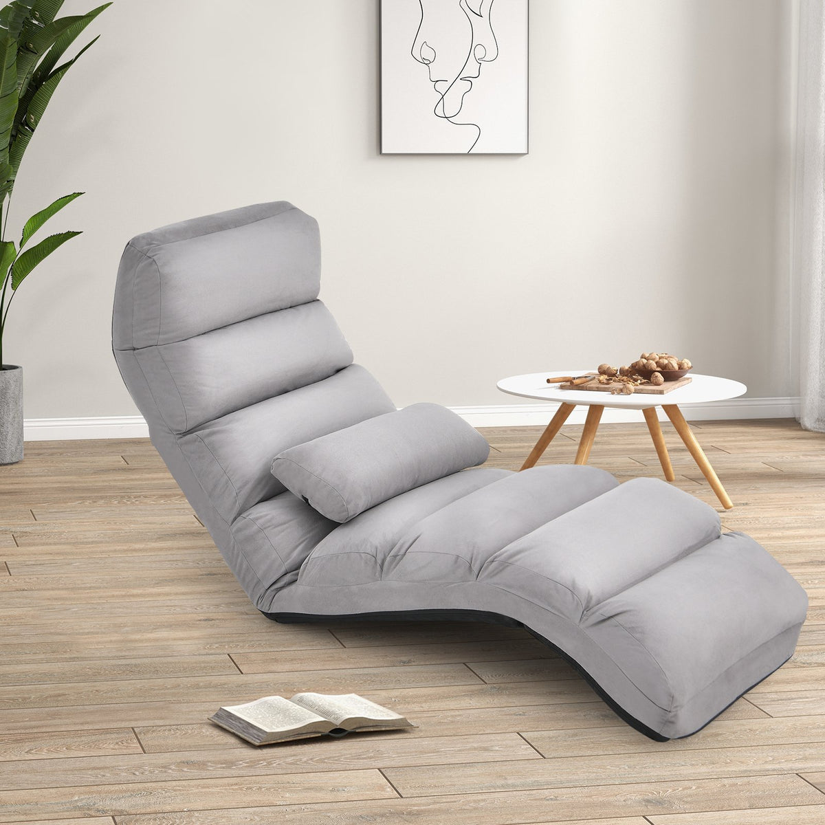Folding Lazy Sofa Couch with Pillow-Gray view 2