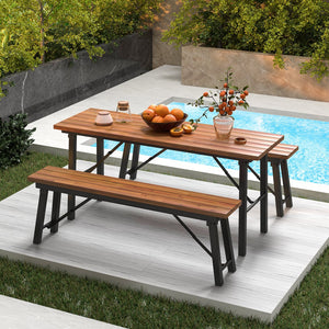 Folding Picnic Bench Set Rectangular Acacia Wood Dining Camping BBQ Benches view 2