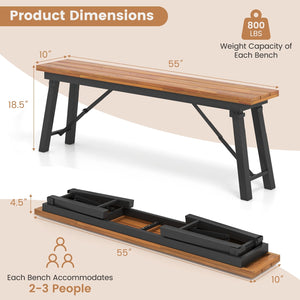 Folding Picnic Bench Set Rectangular Acacia Wood Dining Camping BBQ Benches view 5